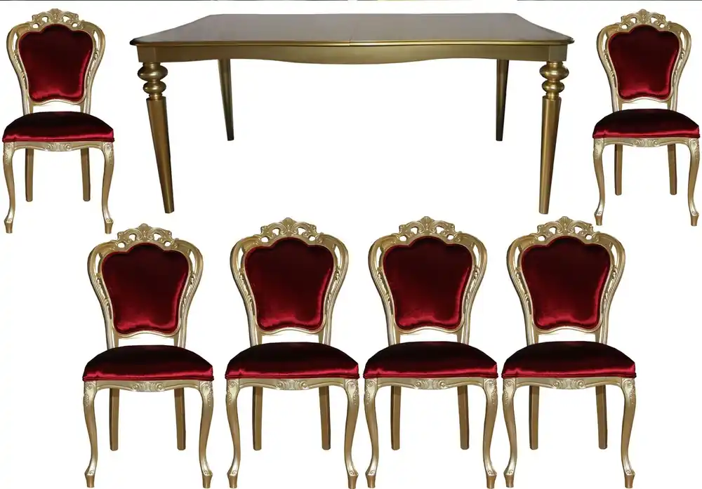 Angebot Casa Padrino Barock Luxus Esszimmer Set Bordeaux/Gold - Esstisch + 6 Stühle - Möbel Antik Stil - Luxus Qualität - Limited Edition
