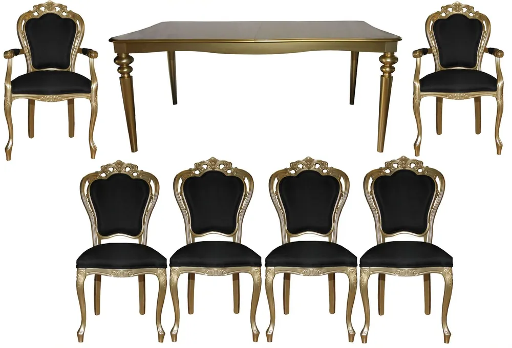 Casa Padrino Barock Luxus Esszimmerset Schwarz/Gold - Barock Esstisch + 6 Stühle - Luxus Qualität - Limited Edition Solange Der Vorrat Reicht