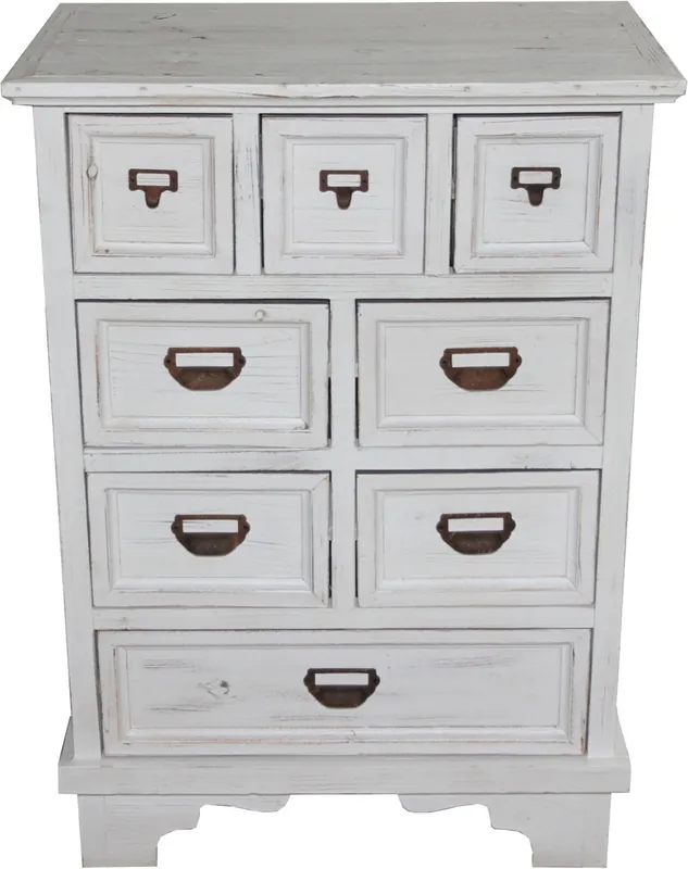 Casa Padrino Shabby Chic Landhaus Stil Kommode mit 8 Schubladen Antik Weiß B 64 cm, H 90 cm - Antik Kommode Online Kaufen