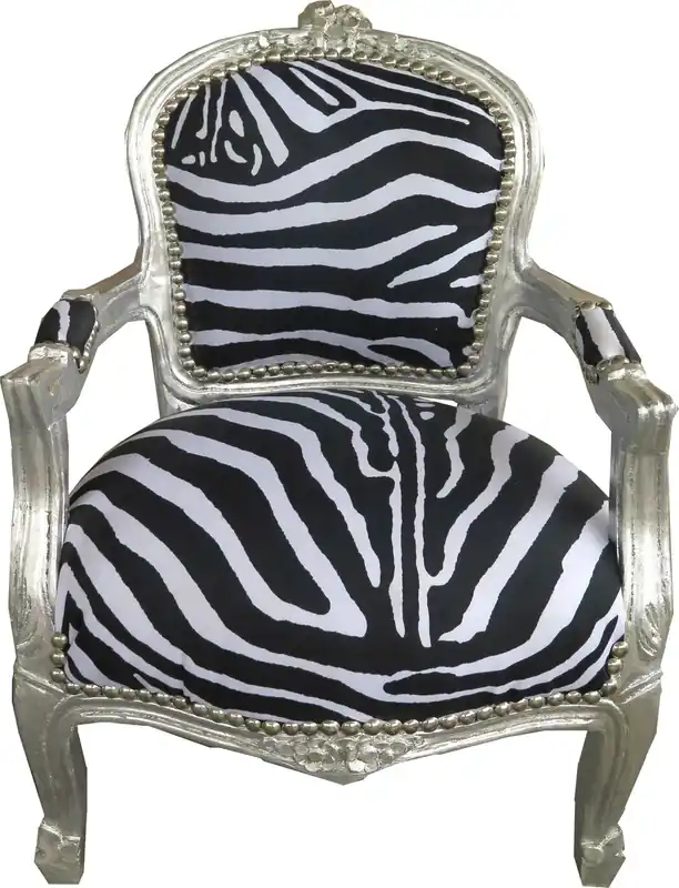 Casa Padrino Barock Kinder Stuhl Zebra / Silber - Kindermöbel Bestpreis