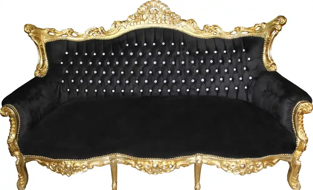 Solange Der Vorrat Reicht Casa Padrino Barock 3-er Sofa Master Schwarz / Gold mit Bling Bling Glitzersteinen - Wohnzimmer Möbel Couch Lounge