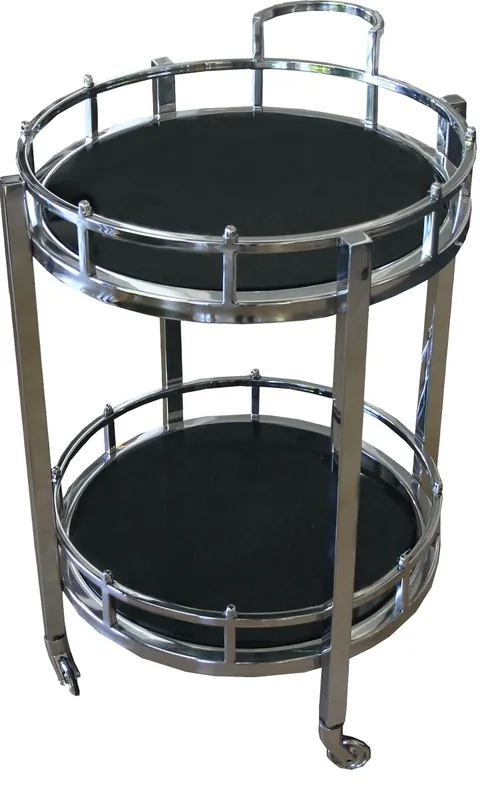 Casa Padrino Luxus Bar Trolley Servierwagen Rund Edelstahl vernickelt / schwarzes Glas Mod 2 - Luxus Hotel & Restaurant Einrichtung Möbel Serviertisch Günstig