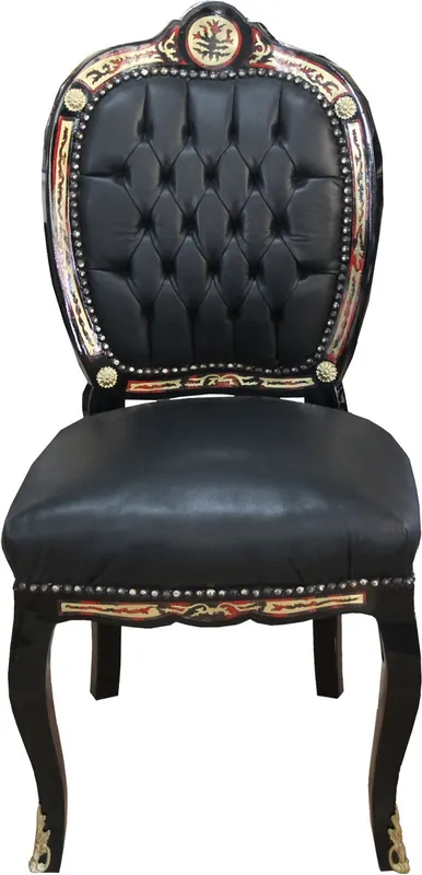 Markenware Casa Padrino Luxus Barock Stuhl Boulle Collection mit Echleder Bezug - Luxus Schreibtisch Stuhl