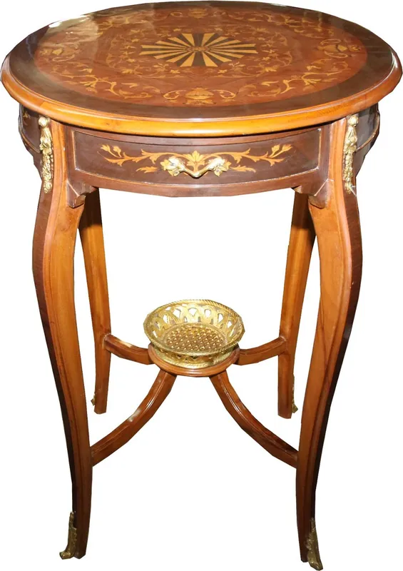 Casa Padrino Luxus Barock Beistelltisch Mahagoni Intarsien mit Schublade H86 Durchmesser 60 cm Beliebt