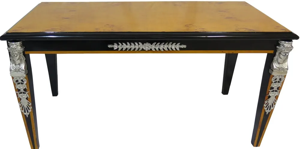Casa Padrino Barock Luxus Empire Couchtisch Mahagoni / Schwarz / Silber 100 x 54 cm - Limited Edition Saisonangebot