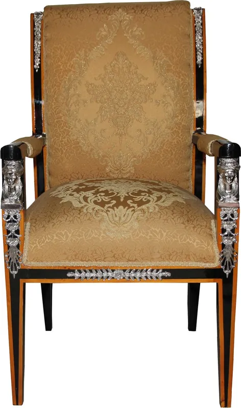 Casa Padrino Barock Luxus Empire Esszimmer Stuhl mit Armlehnen Mahagoni / Gold / Schwarz / Silber - Limited Edition Highlight