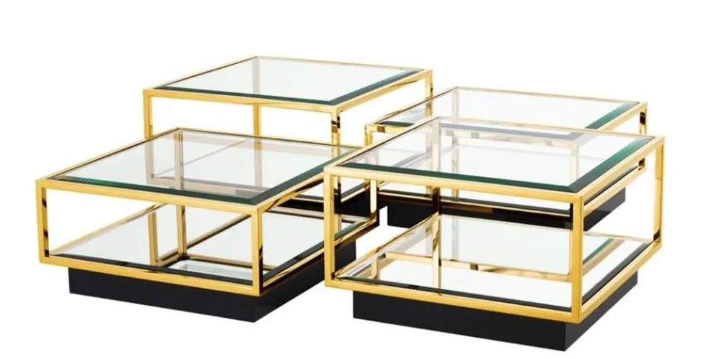 Casa Padrino Art Deco Luxus Couchtisch Gold 4er Set - Wohnzimmer Salon Tisch Garantierte Lieferung