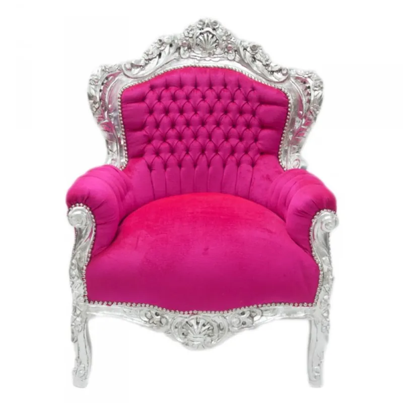 Casa Padrino Barock Sessel King Pink / Silber Möbel Antik Stil Highlight