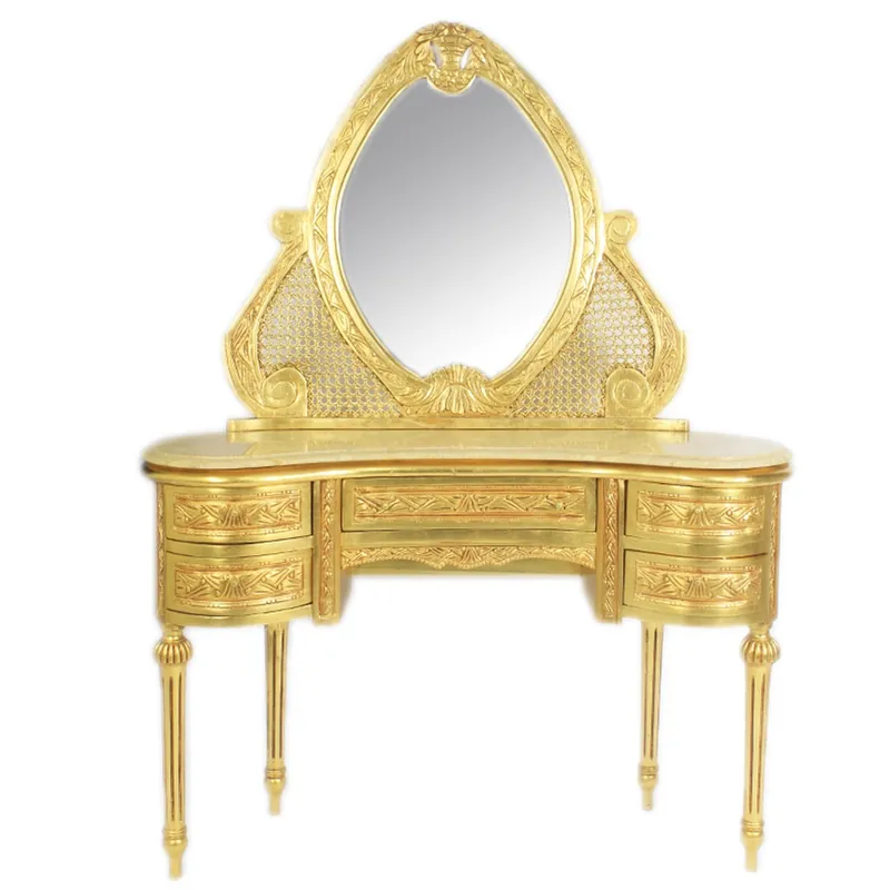Casa Padrino Barock Schmink Konsole mit Spiegel Gold 120 x 40 x H155 cm - Schlafzimmer Spiegelkonsole mit Schubladen Sonderaktion