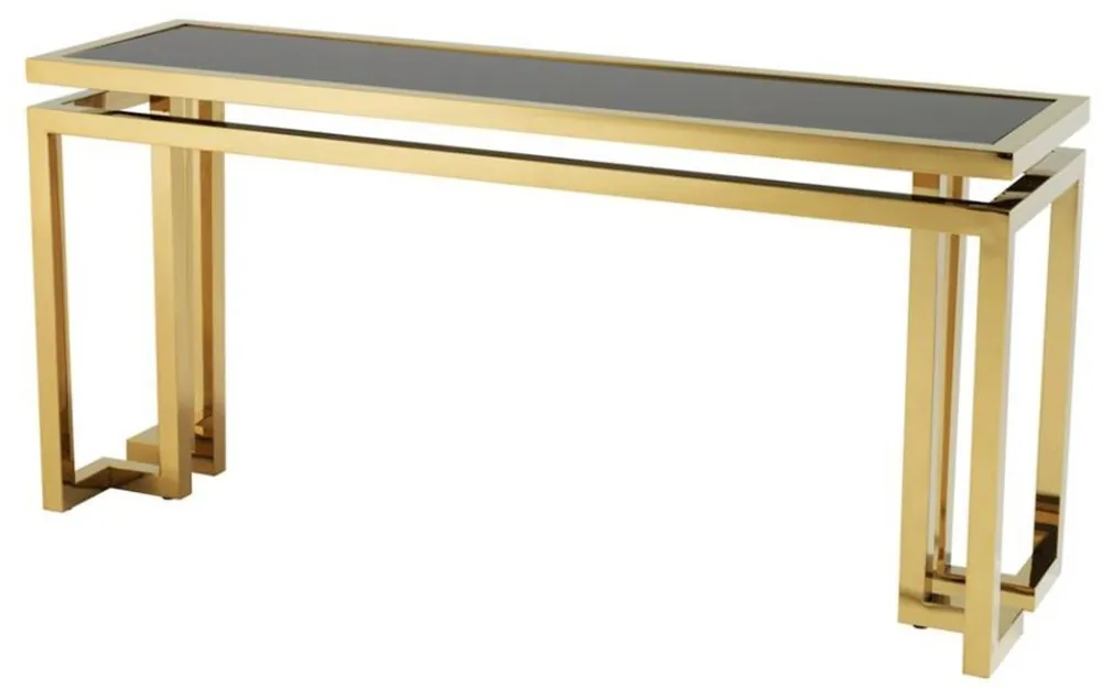 Casa Padrino Designer Edelstahl Konsole gold mit schwarzem Glas - Luxus Konsolentisch Sichere Zahlung