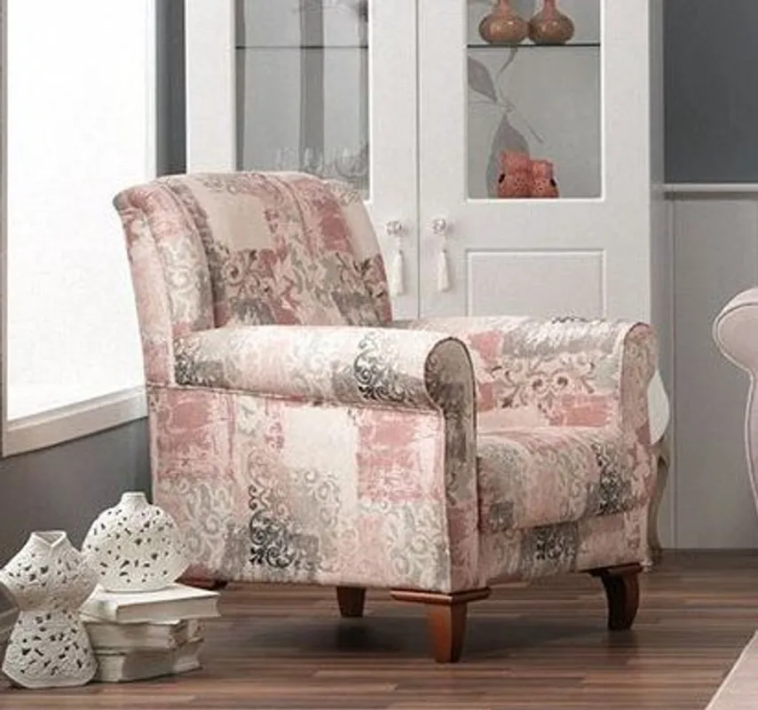 Neue Kollektion Casa Padrino Designer Bergere Sessel Stuttgart Weiß/Rose Muster - Hotel Möbel