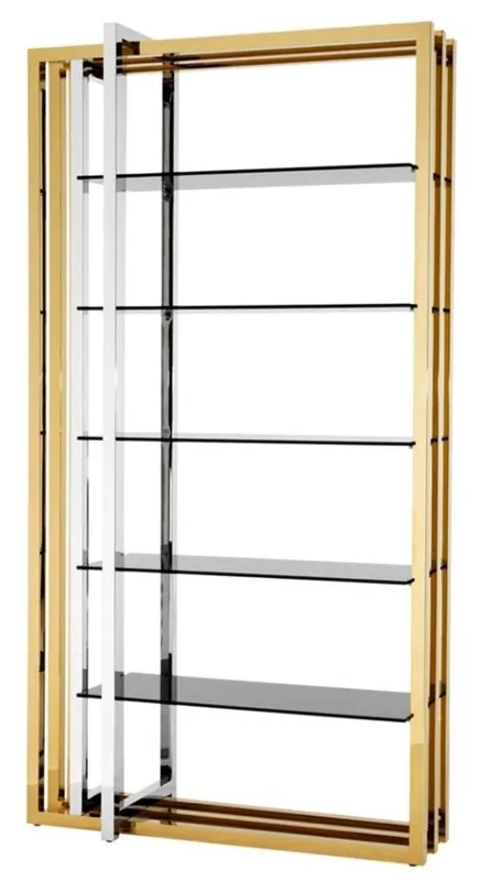 Online Kaufen Casa Padrino Designer Edelstahl Regalschrank mit Rauchglas 120 x 46 x H. 230 cm - Luxus Hotel Möbel