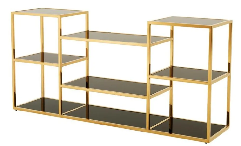 Casa Padrino Luxus Konsole gold mit schwarzem Glas 160 x 38 x H. 75 cm - Designer Kollektion Mega-Angebot