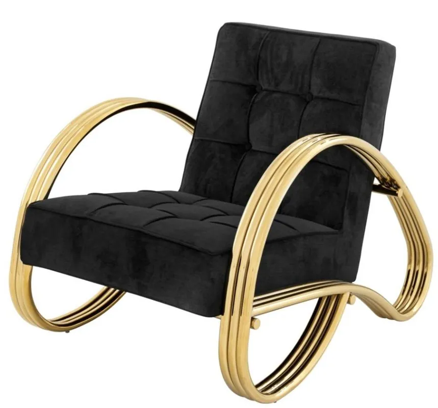 Abverkauf Casa Padrino Luxus Sessel Schwarz / Gold 75 x 98 x H. 78 cm - Designer Sessel