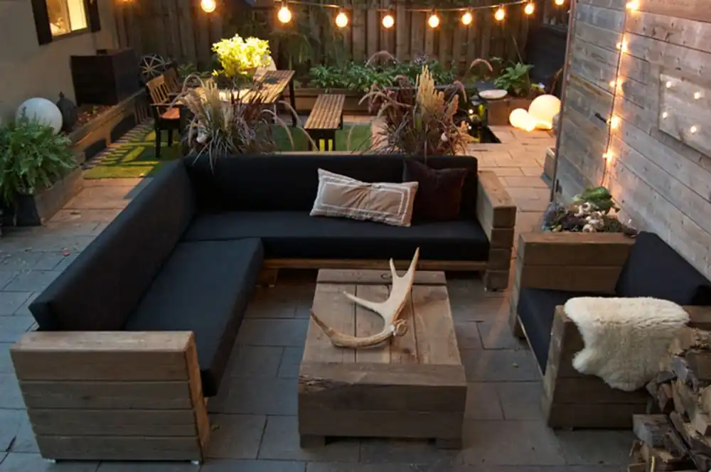 Luxus Garten Möbel Set Eiche Massiv mit Polsterung - Eckcouch + Sessel + Tisch - Lounge Set Must-Have