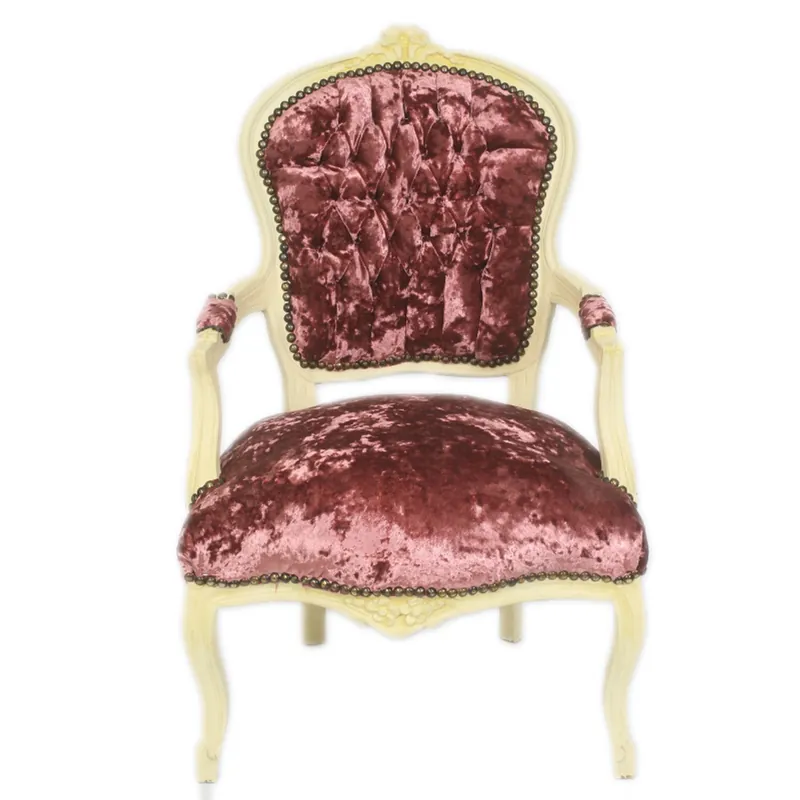 Casa Padrino Barock Salon Stuhl Bordeaux Velour Stoff / Creme - Antik Design Möbel Knallerangebot