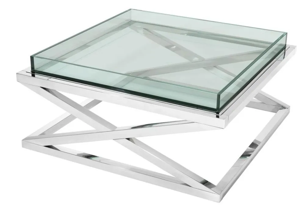 Casa Padrino Designer Couchtisch Silber 100 x 100 x H. 46,5 cm - Luxus Hotel Möbel Echt