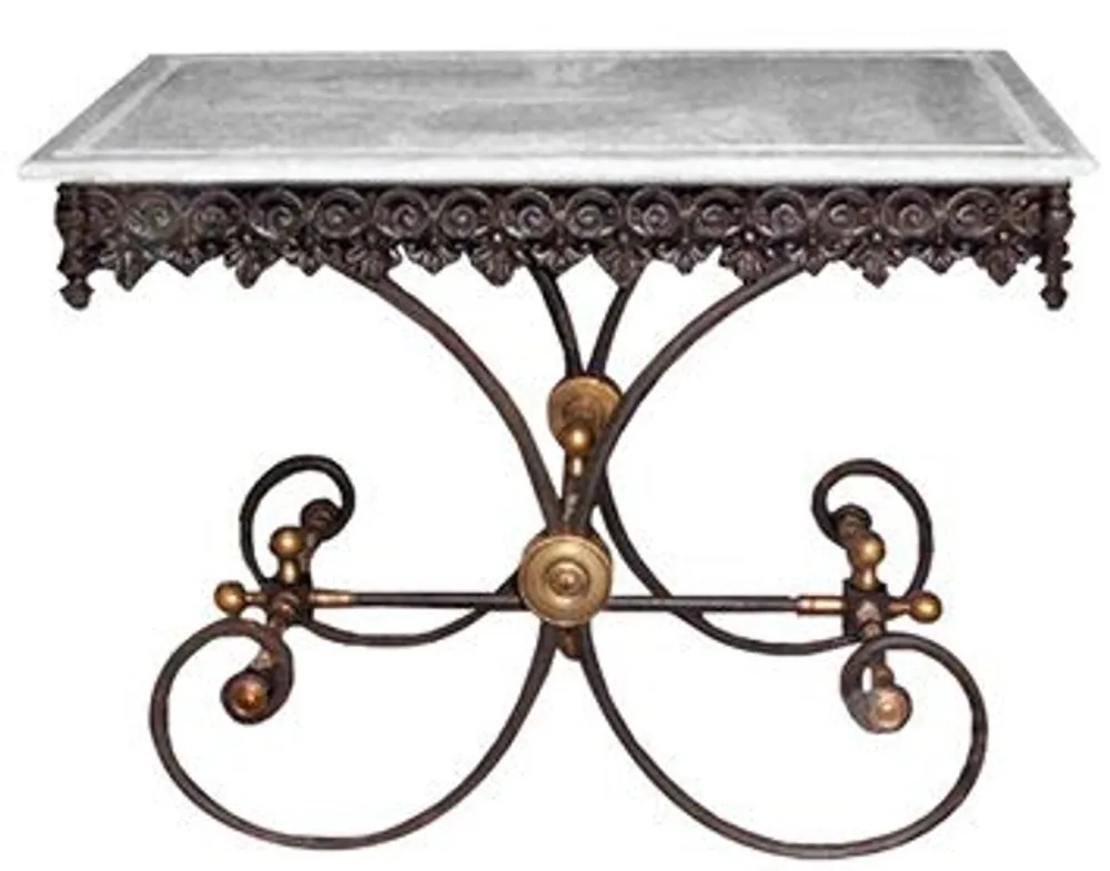 Highlight Casa Padrino Nostalgie Gartentisch aus Schmiedeeisen mit weißer Marmorplatte - 100 cm x 67 cm x H75 cm - Luxus Gartenmöbel