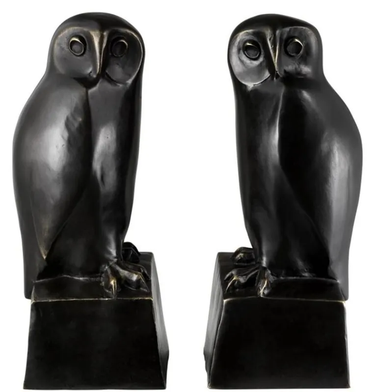 Markenprodukt Casa Padrino Designer Bronze Eulen Buchstützen 2er Set - Luxus Bronzefiguren