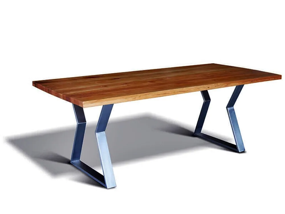 Casa Padrino Luxus Massivholz Esstisch mit Metallgestell - Eiche - 200 cm x 100 cm x H 78 cm - Massive Ausführung Neu Im Sortiment