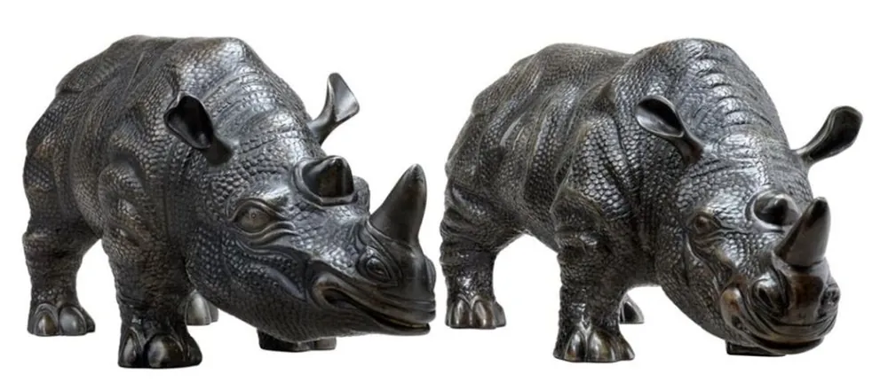 Bestseller Casa Padrino Luxus Bronzefiguren 2er Set Nashörner 15 x 44,5 x H. 20 cm - Edel & Prunkvoll