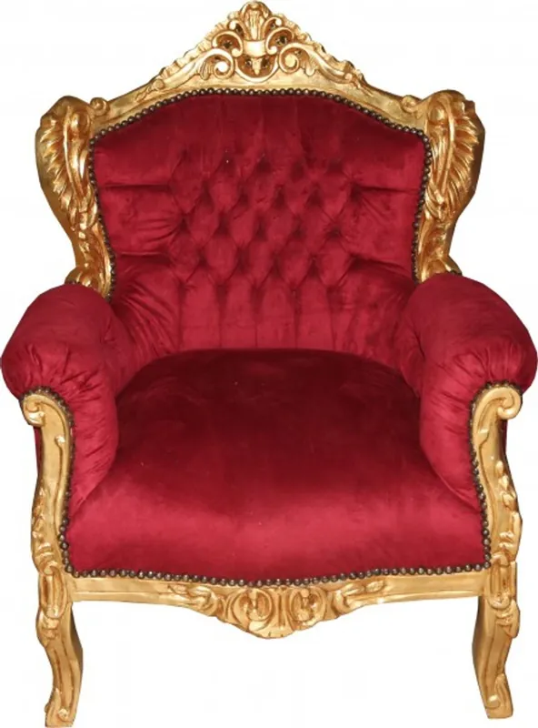 Casa Padrino Barock Sessel Lord Bordeauxrot / Gold 78 x 58 x H. 100 cm - Antikstil Sessel Neu Im Sortiment