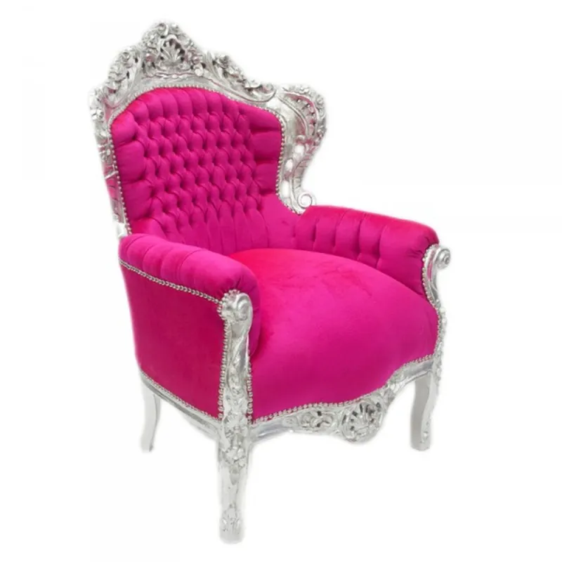 Markenware Casa Padrino Barock Sessel King Pink / Silber 85 x 85 x H. 120 cm - Antikstil Möbel