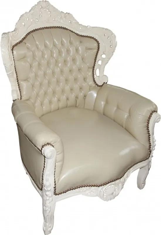 Aktuell Casa Padrino Barock Sessel King Creme / Creme Lederoptik - Antik Möbel