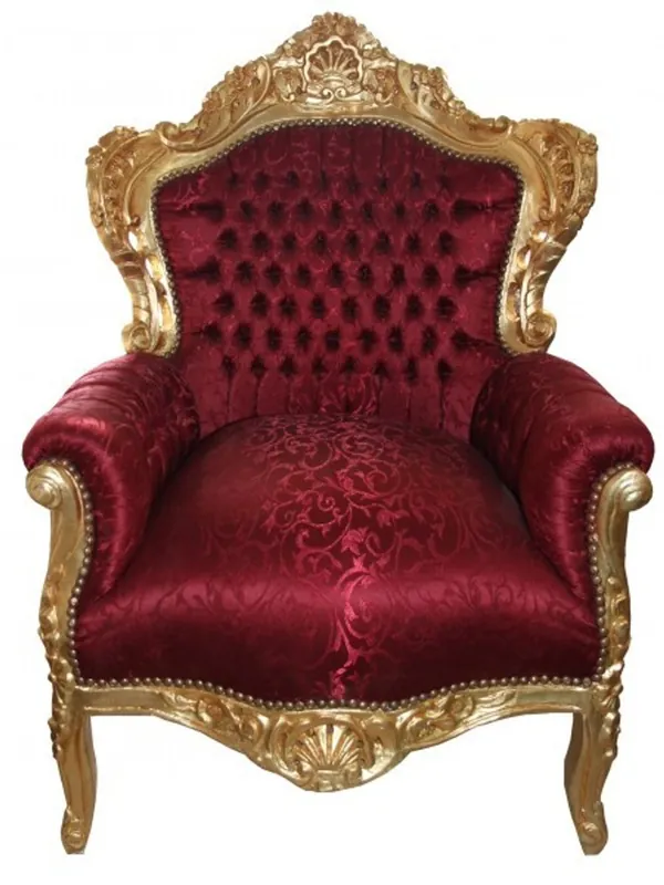 Nur Heute Casa Padrino Barock Sessel King Bordeaux Musterstoff / Gold - Barock Möbel