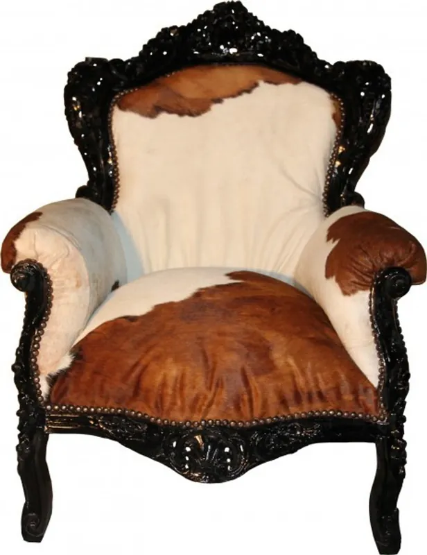 Casa Padrino Barock Sessel King mit Kuhfell 85 x 85 x H. 120 cm - Limited Edition Meistverkauft