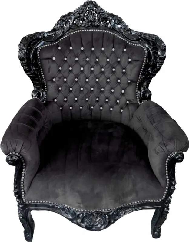 Casa Padrino Barock Sessel King Schwarz mit Bling Bling Glitzersteinen - Möbel im Antikstil Expressversand