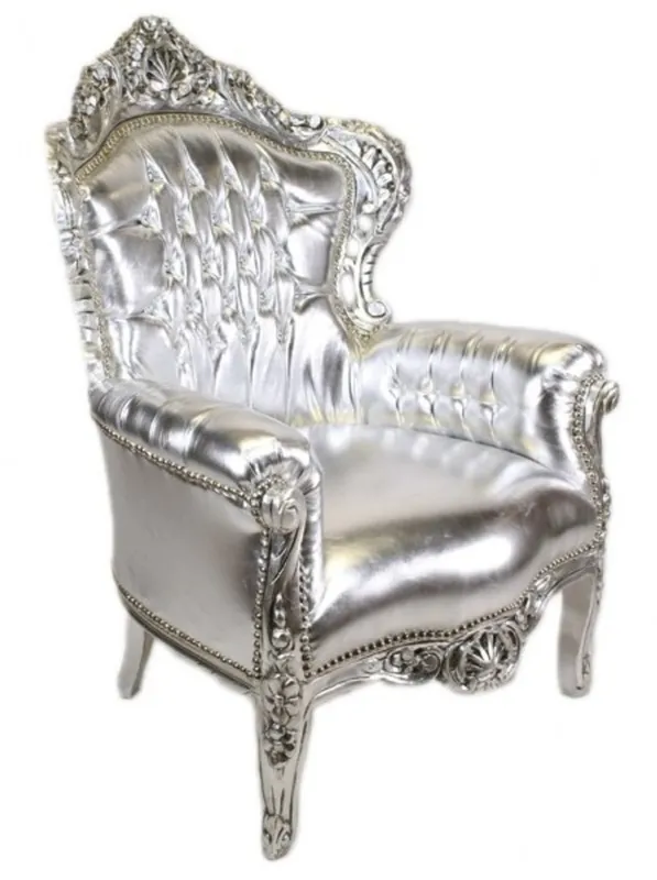 Günstig Casa Padrino Barock Sessel King Silber Lederoptik mit Bling Bling Glitzersteinen - Luxus Barock Möbel