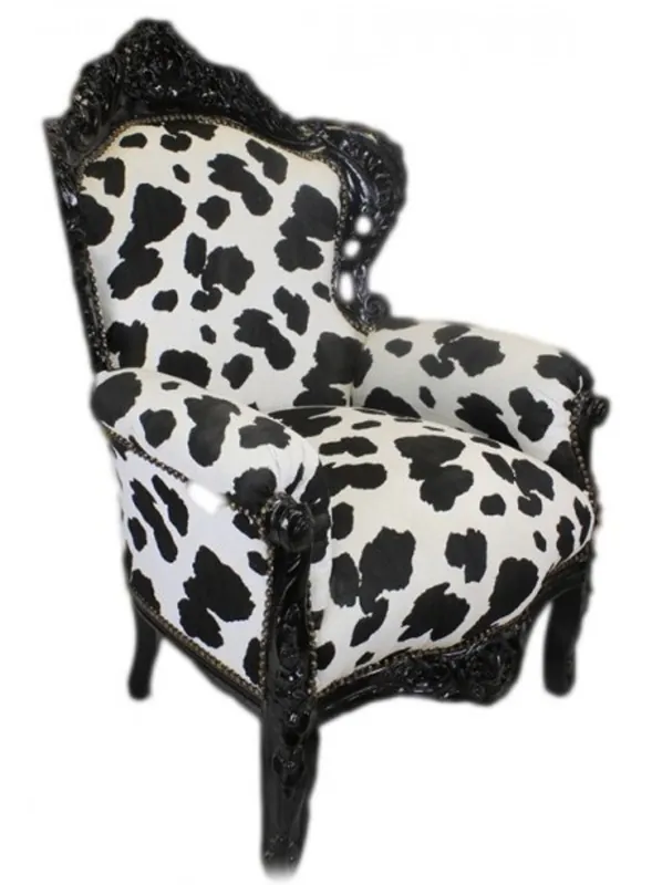 Casa Padrino Barock Sessel King Kuhmuster Schwarz Weiß / Schwarz 85 x 85 x H. 120 cm - Barock Möbel Top-Seller
