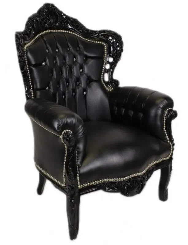 Casa Padrino Barock Sessel King Schwarz Lederoptik mit Bling Bling Glitzersteinen - Luxus Kollektion Wochenendangebot