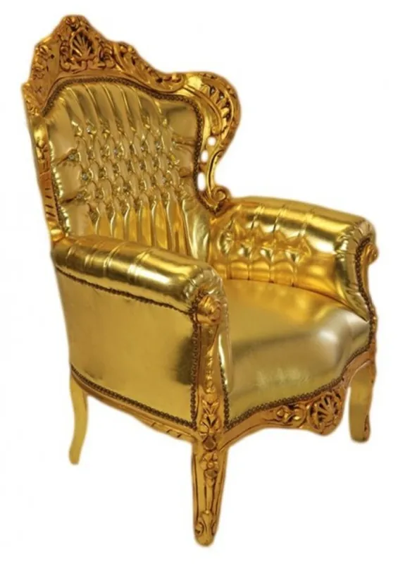Sonderangebot Casa Padrino Barock Sessel King Gold Lederoptik mit Glitzersteinen 85 x 85 x H. 120 cm