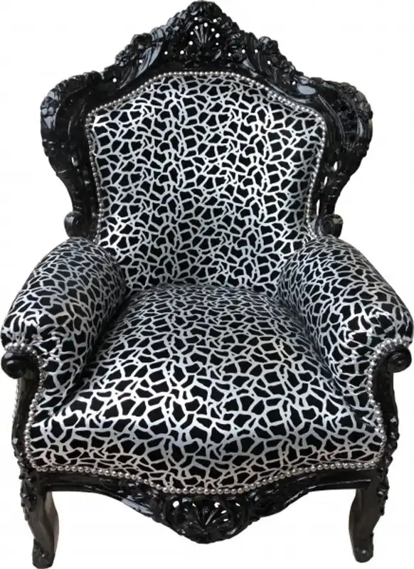 Angebot Casa Padrino Barock Sessel King Silber Schwarz Muster / Schwarz 85 x 85 x H.120 cm