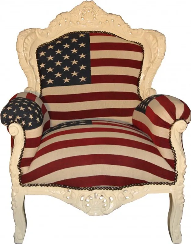 Casa Padrino Barock Sessel King Amerikanische Flagge USA / Creme - Limited Edition Saisonangebot