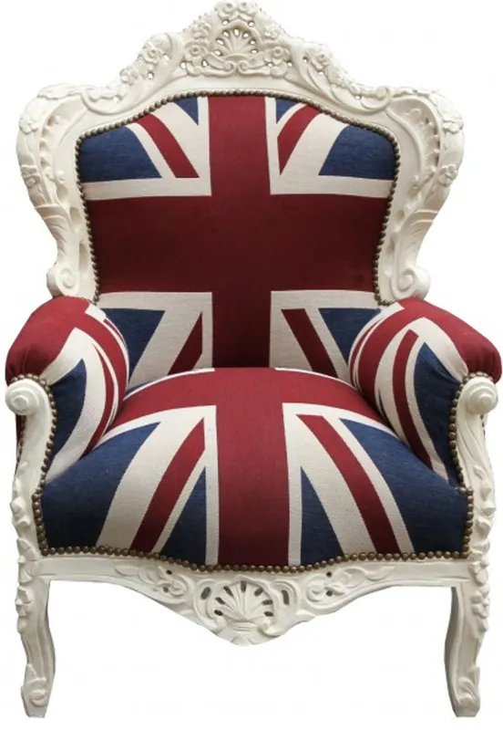 Rabatt Casa Padrino Barock Sessel King Union Jack / Creme 85 x 85 x H. 120 cm - Barock England Sessel