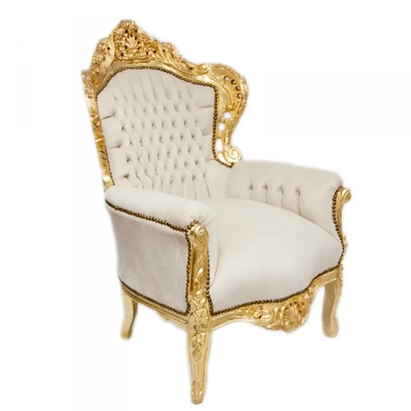 Kracherpreis Casa Padrino Barock Sessel King Creme Samtstoff / Gold - Antik Stil Sessel