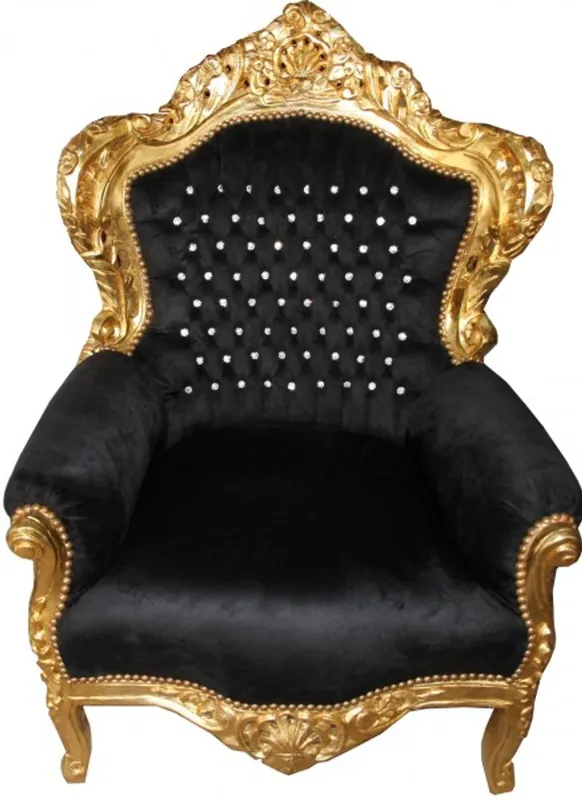 Casa Padrino Barock Sessel King Schwarz / Gold mit Glitzersteinen - Luxus Barock Sessel Knallerangebot
