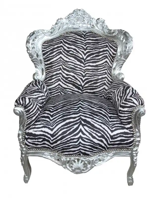 Casa Padrino Barock Sessel King Zebra / Silber - Antik Stil Möbel Preis Gesenkt