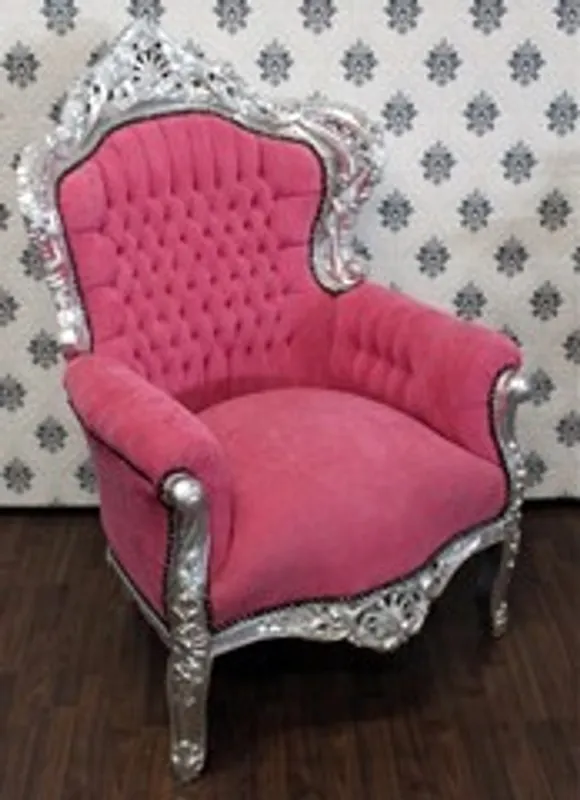 Casa Padrino Barock Sessel King Rosa / Silber 85 x 85 x H. 120 cm - Barock Möbel Günstig