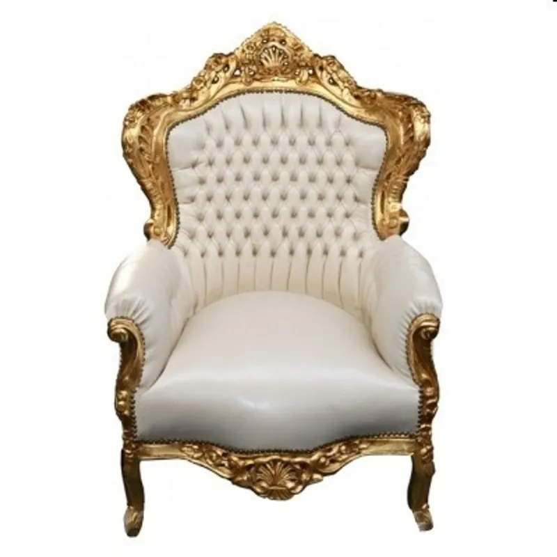 Garantierte Lieferung Casa Padrino Barock Sessel King Creme / Gold - Barock Sessel in Lederoptik