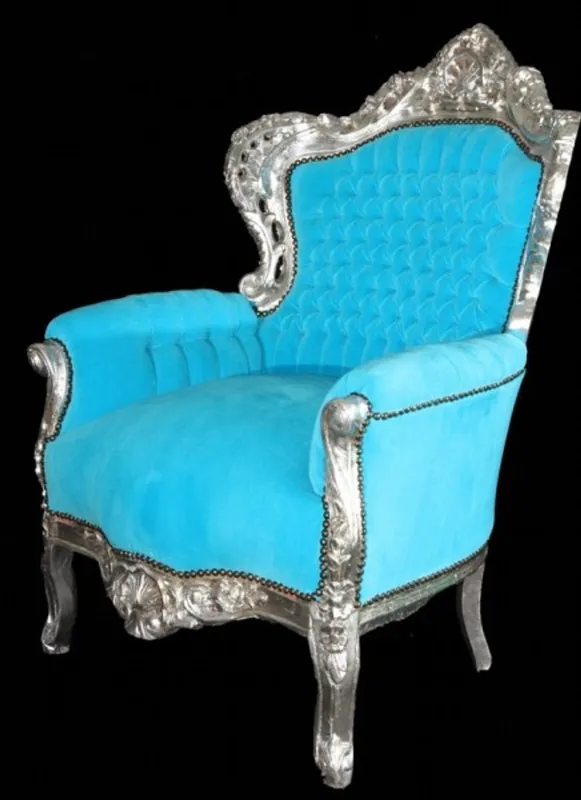 Casa Padrino Barock Sessel King Türkis / Silber 85 x 85 x H. 120 cm - Barock Möbel Letzte Chance
