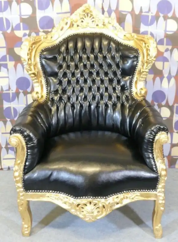 Heißes Angebot Casa Padrino Barock Sessel King Lederoptik Schwarz / Gold - Edel & Prunkvoll
