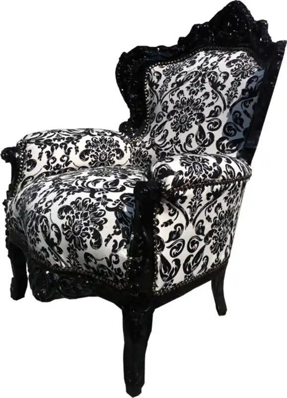 Casa Padrino Barock Sessel King Schwarz / Weiß 85 x 85 x H. 120 cm - Sessel im Antik Stil Top-Preis