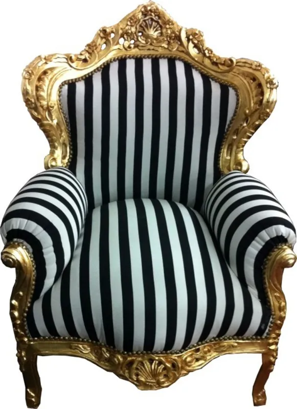 Casa Padrino Barock Sessel King gold mit schwarz-weißen Streifen 85 x 85 x H. 120 Streifen gestreift Zertifiziert