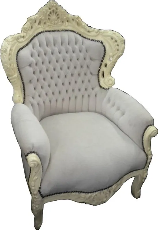 Casa Padrino Barock Sessel King creme / creme mit Samtstoff 85 x 85 x H. 120 cm - Limited Edition Expressversand