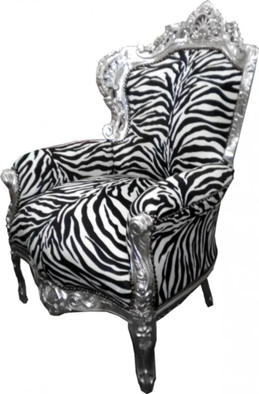 Billig Barock Sessel "King" Zebra/Silber