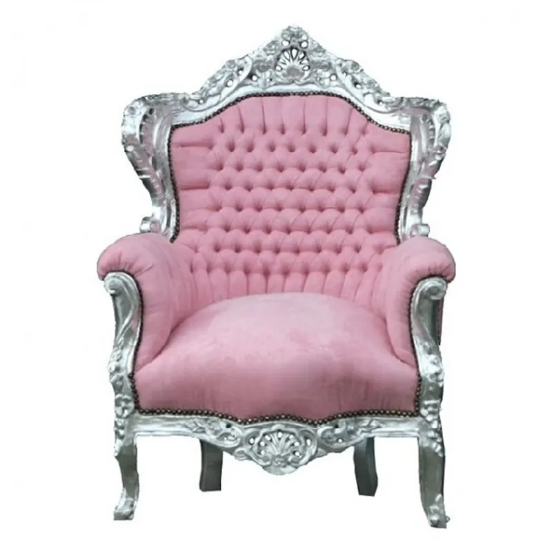 Casa Padrino Barock Sessel King Rosa / Silber 85 x 85 x H. 120 cm - Barock Möbel Ausverkauf